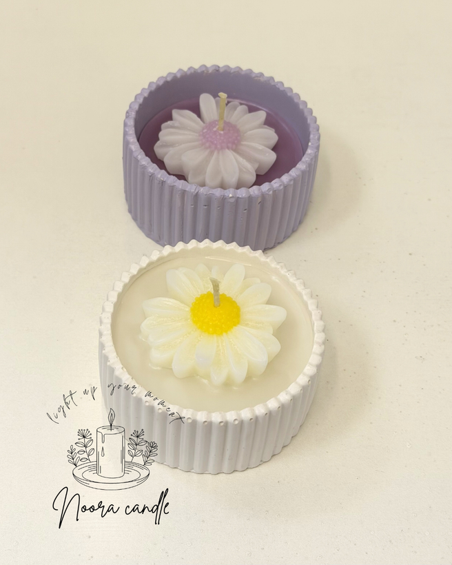 شات مراکشی شمع گل بابونه سنگ مصنوعی دکوراتیو پرشده با پارافین