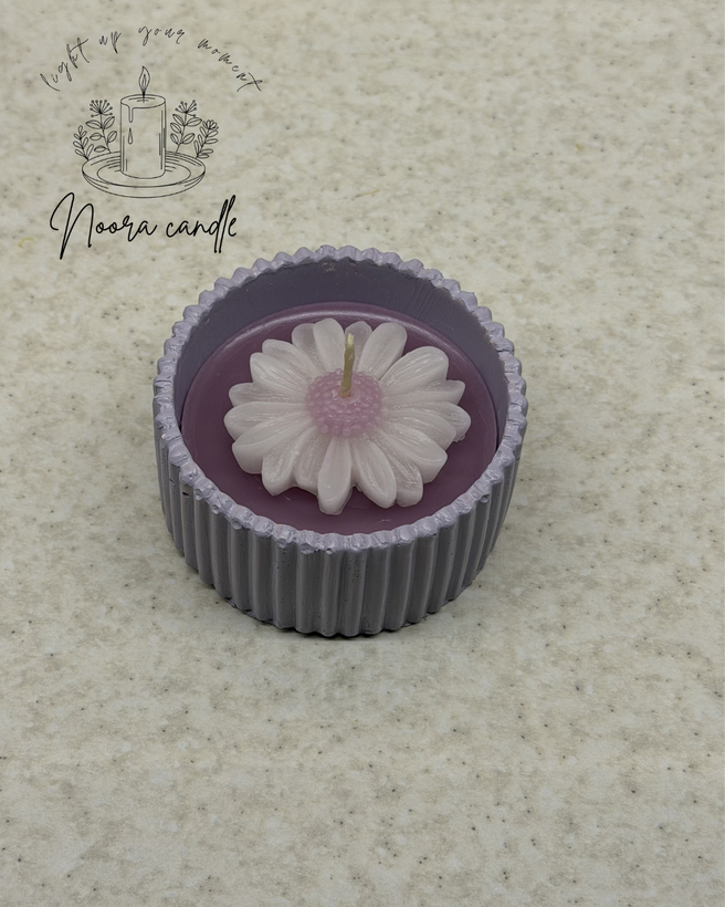 شات مراکشی شمع گل بابونه سنگ مصنوعی دکوراتیو پرشده با پارافین